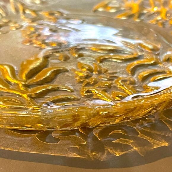 Red Pomegranate Hand Painted Golden Glass Petite Plate Dish Set of 2 - Picture 2 of 7